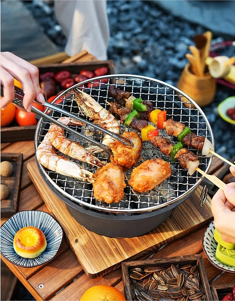 Cast Iron Charcoal Grill: Portable BBQ for Camping & Parties