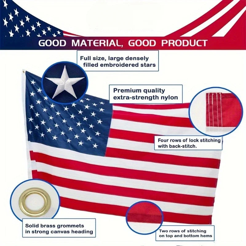 American Flag Heavy Duty Nylon - Embroidered Stars & Stripes